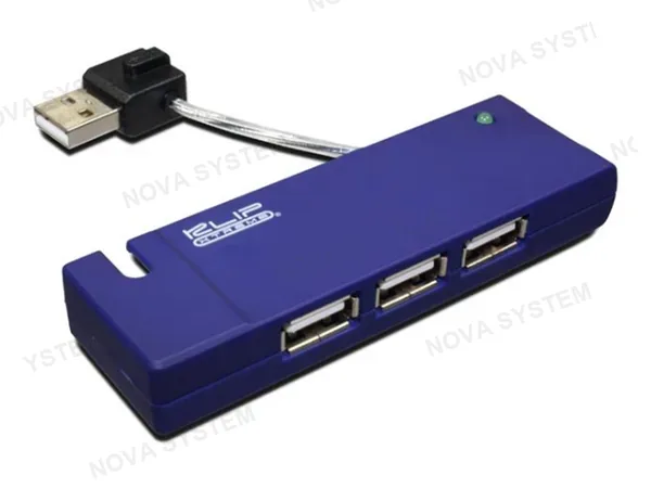 ADAPTADOR HUB DE 3 PUERTOS USB 2.0 HEMBRA -- A -- PUERTO USB 2.0 MACHO, KLIPXTREME, CON LUZ LED DE ENCENDIDO VERDE (KUH-400A)
