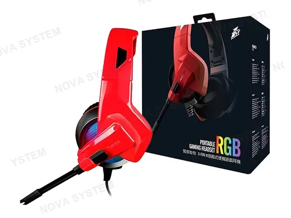 AURICULAR 1STPLAYER PORTABLE GAMING (X-FUN X1) CON MICROFONO, INTERFAZ USB, RGB, COLOR ROJO