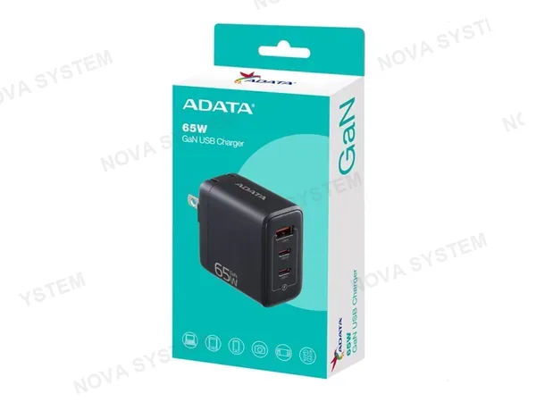CARGADOR ADATA PORTATIL DE PARED (CHARGERU-0653-QCPDBK) 65W, BLACK
