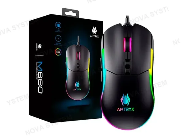 MOUSE ANTRYX CHROME STORM M660 GAMING, SENSOR HASTA 7,200 DPI, ILUMINACION RGB, CON 7 BOTONES, CONEXION USB, COLOR NEGRO (AGM-M660K)