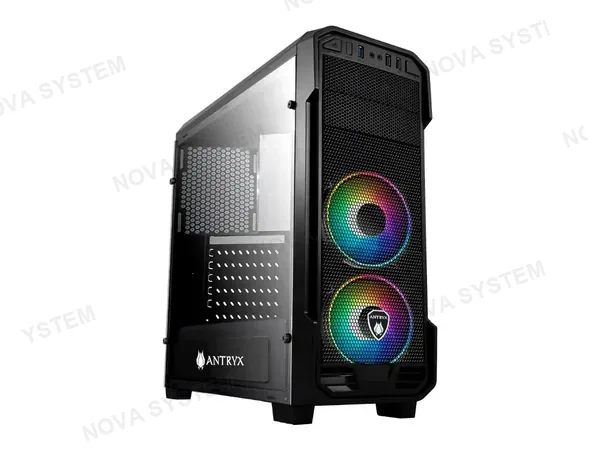 CASE ANTRYX RX-350 ARGB S/FUENTE (AC-RX350K-ARGB) PANEL DE VIDRIO, 2 VENTILADORES, LED ARGB, NEGRO