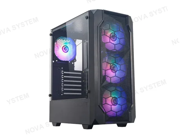 CASE GAMBYTE ARMOR S/FUENTE (CS-ARM4RBWKG-LG) PANEL DE VIDRIO, 4 VENTILADORES, LED RAINBOW, NEGRO