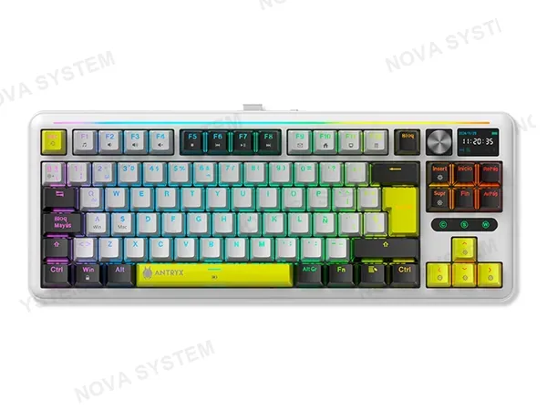 TECLADO GAMER ANTRYX TK-950 PRO (ATK-950PWGBL-SP) MECANICO, SWITCH BLUE, BLANCO, KEYCAPS BLANCAS Y GRISES