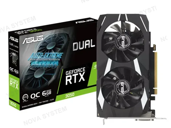 TARJETA DE VIDEO ASUS GEFORCE RTX 3050 DUAL OC 6GB GDDR6 (90YV0K60-M0AA00) GEFORCE NVIDIA 96 BITS, 2 VENTILADORES