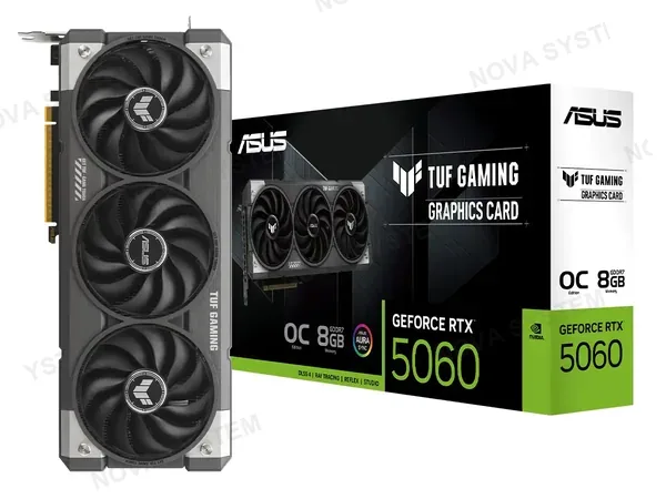 TARJETA DE VIDEO ASUS GEFORCE RTX 5060 8GB TUF GDDR7 (90TUF-RTX5060-O8G) NVIDIA 128 BITS, 3 VENTILADORES