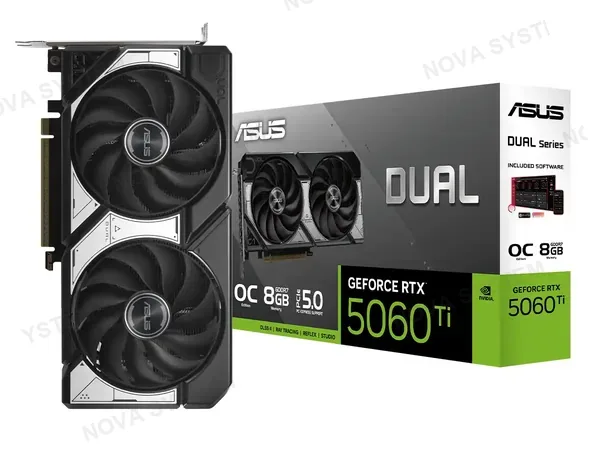 TARJETA DE VIDEO ASUS GEFORCE RTX 5060 TI 8GB DUAL OC GDDR7 (ASUS RTX5060TI8 DUAL) NVIDIA 128 BITS, 2 VENTILADORES