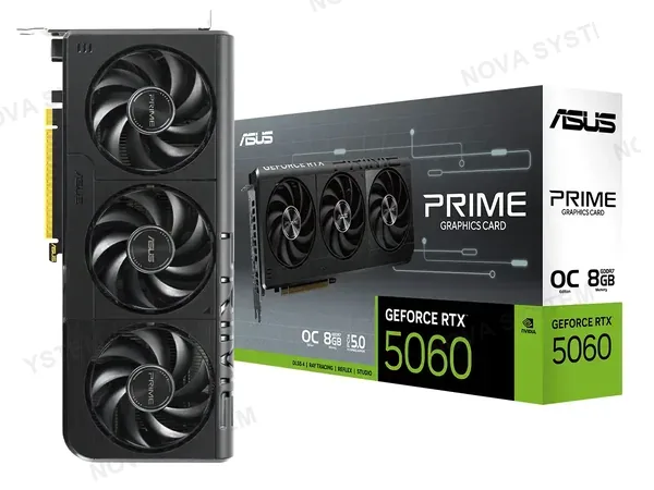 TARJETA DE VIDEO ASUS GEFORCE RTX 5060 8GB PRIME GDDR7 (90PRIME-RTX5060-O8G) NVIDIA 128 BITS, 3 VENTILADORES