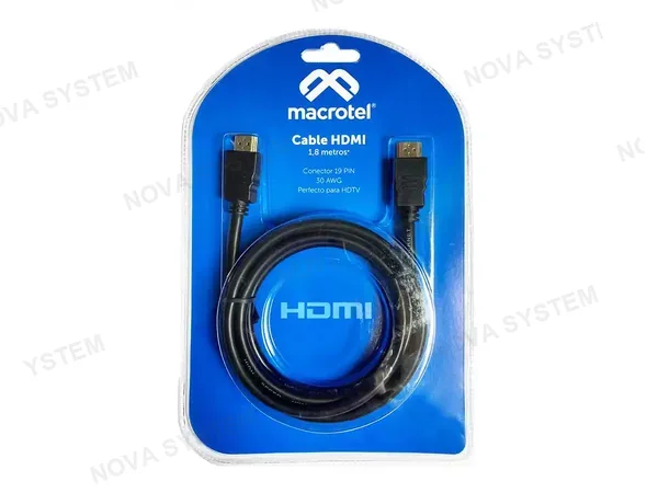 CABLE DE PUERTO HDMI MACHO -- A -- PUERTO HDMI MACHO, MACROTEL, 1.8 METROS (MV-2310)