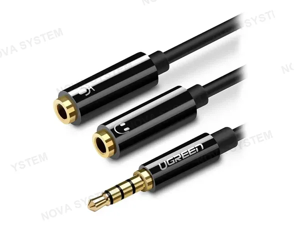 CABLE DE SONIDO 1 JACK MALE A 2 3.5MM FEMALE UGREEN, 1 CONECTOR MACHO DE 3,5 MM, SALIDA HEMBRA DE 3,5MM, SALIDA 3,5 MM, CABLE 15CM (6957303836208)