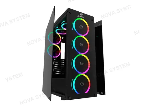CASE GAMBYTE GHOSTX S/FUENTE (GI-GHOSTX-AI) PANELES DE VIDRIO, 6 VENTILADORES, LED ARGB, NEGRO