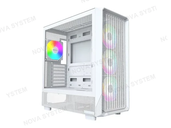 CASE MONTECH X5 (CACAMT0028-E-3) PANEL DE VIDRIO, 4 VENTILADORES, LED ARGB, BLANCO-34247