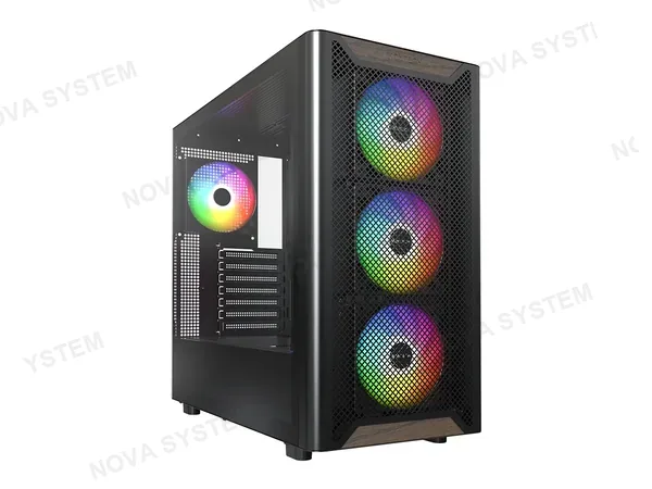 CASE MONTECH XR WOOD (CACAMT0019-E-3) PANEL DE VIDRIO, 4 VENTILADORES, LED ARGB, NEGRO