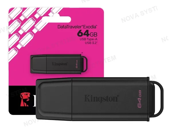 MEMORIA USB KINGSTON 64GB DATATRAVELER EXODIA (DTXG2/64GB) USB 3.2, DISPOSITIVO DE ALMACENAMIENTO, NEGRO