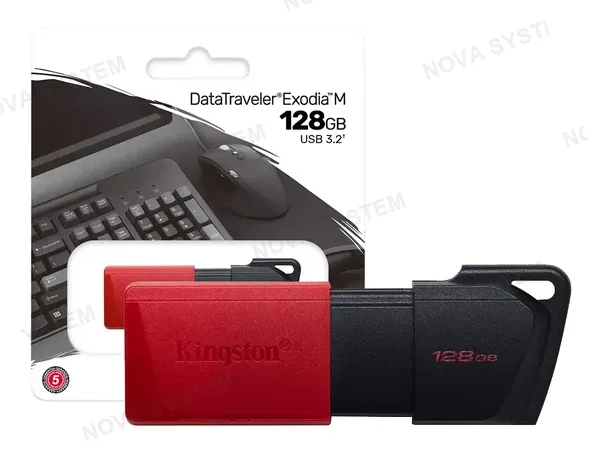 MEMORIA USB KINGSTON 128GB DATATRAVELER EXODIA (DTXM/128GB) USB 3.2, DISPOSITIVO DE ALMACENAMIENTO, NEGRO Y ROJO