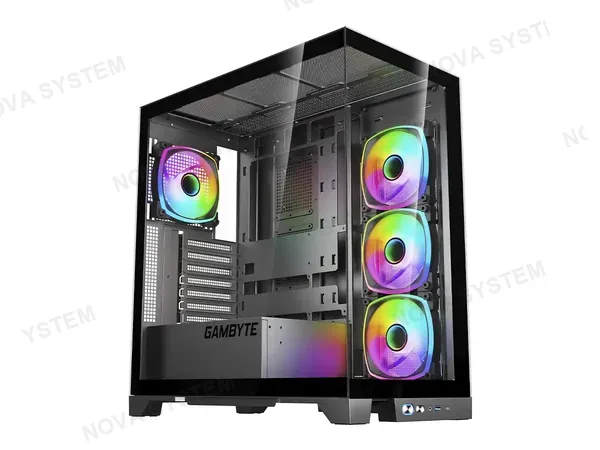 CASE GAMER GAMBYTE MAGUS S/FUENTE, NEGRO (CS-MAG4ARGWR-LG) PANEL DE VIDRIO, 4 VENTILADOR, LED ARGB