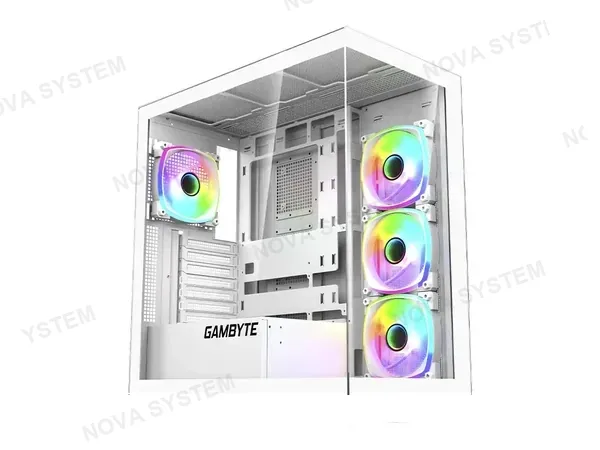 CASE GAMER GAMBYTE MAGUS S/FUENTE, BLANCO (CS-MAW4ARGWR-LG) PANEL DE VIDRIO, 4 VENTILADOR, LED ARGB