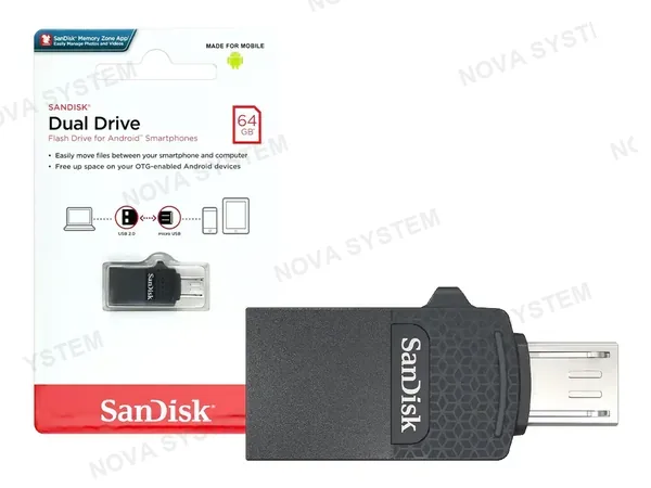MEMORIA USB SANDISK 64GB DUAL DRIVE (SDDD1-064G-G35) USB 2.0 + MICRO USB, DISPOSITIVO DE ALMACENAMIENTO