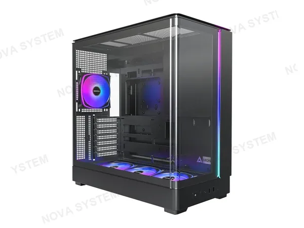 CASE MONTECH KING 45 PRO (CACAMT0025-E-3) PANELES DE VIDRIO LATERAL Y FRONTAL, 4 VENTILADORES, LED ARGB, NEGRO