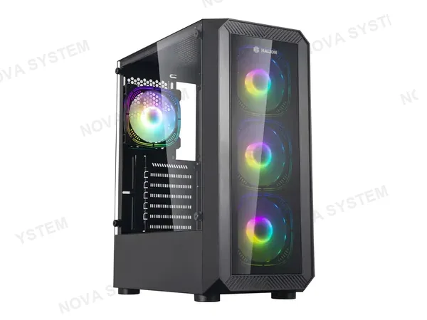 CASE HALION SPARTA 844 FUENTE 600W (SPARTA 844) PANEL LATERAL Y FRONTAL DE VIDRIO TEMPLADO, 4 VENTILADORES ARGB