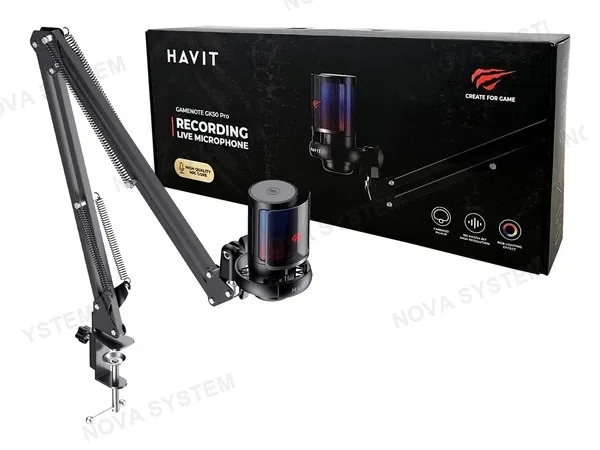 MICROFONO GAMER HAVIT GK50 PRO NEGRO RGB C/BRAZO