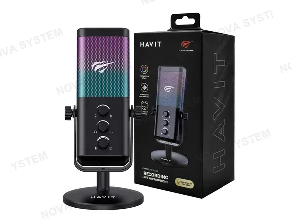 MICROFONO GAMER HAVIT GK65 RGB NEGRO JACK 3.5MM, USB TIPO C