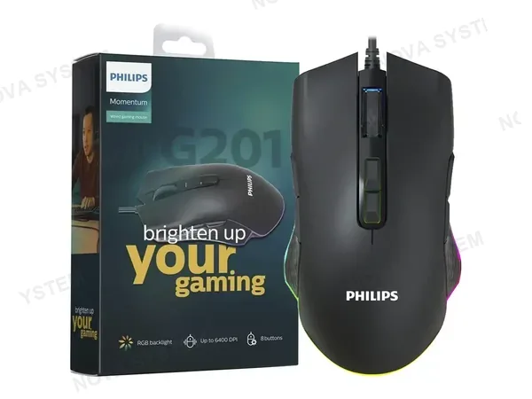 MOUSE PHILIPS G201 GAMING (SPK9201BL/00) 8 BOTONES, RGB, NEGRO