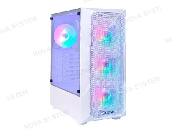 CASE HALION STUKA CR11 FUENTE 500W (500W STUKA CR11WH) BLANCO, PANEL DE VIDRIO, 3 VENTILADORES, LED RAINBOW