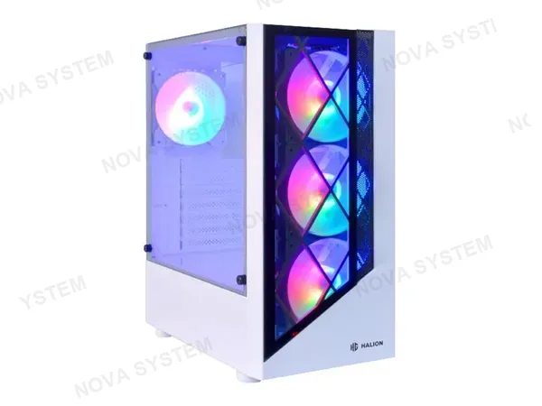 CASE HALION DRAGON FUENTE 500W (W-CF 500 DRAGON CR15) PANEL DE VIDRIO, 4 VENTILADORES, LED RGB, BLANCO