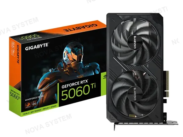 TARJETA DE VIDEO GIGABYTE GEFORCE RTX 5060 TI 8GB WINDFORCE OC GDDR7 (GV-N506TWF2OC-8GD) NVIDIA, 128 BITS, 2 VENTILADORES
