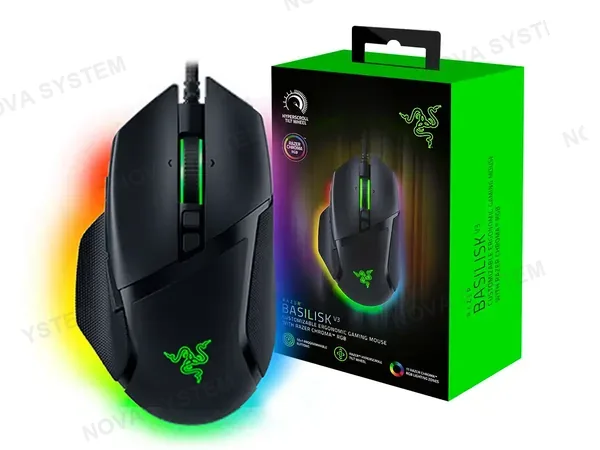 MOUSE RAZER BASILISK V3 GAMING (RZ01-04000100-R3M1) HASTA 26.000 DPI, 11 BOTONES PROGRAMABLES, RGB, NEGRO