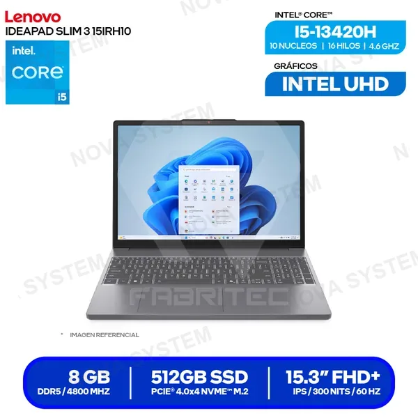 LENOVO Laptop Lenovo IdeaPad Slim 3 15IRH10 Intel Core i5-13420H RAM 8 GB Disco 512 GB SSD 15.3" WUXGA FreeDOS (83K100KELM) (83K100KELM)
