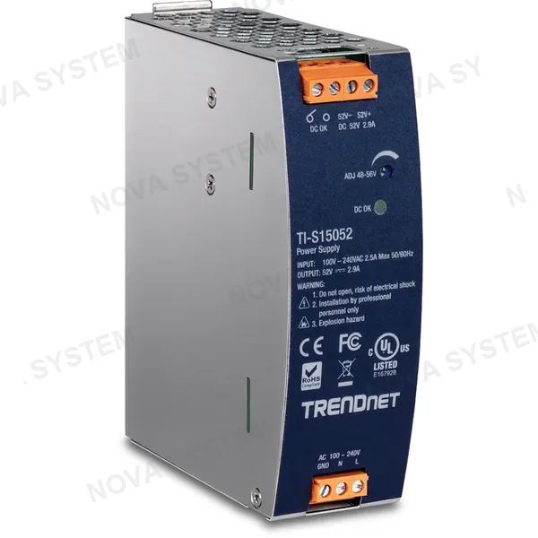 TRENDNET TRENDNET TI-S15052 Fuente de Alimentación DIN-Rail de AC a DC de 150W 2,89A 52V DC Y Función PFC