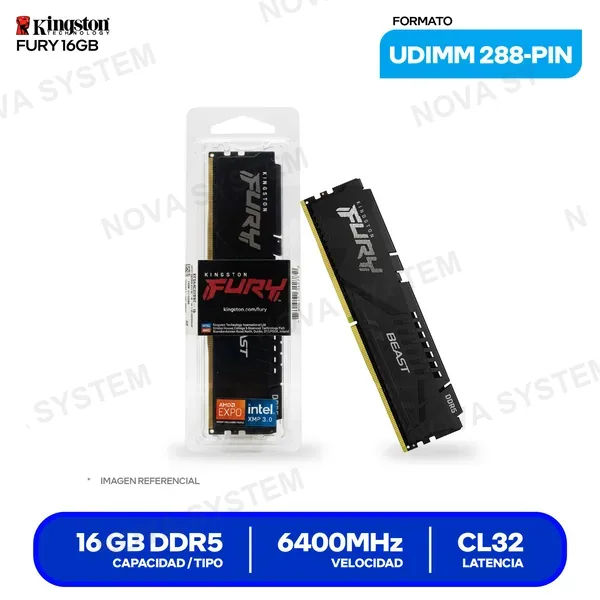 ( KF564C32BBE-16 ) MEMORIA RAM KINGSTON FURY 16GB DDR5 6400MHZ ( KF564C32B...
