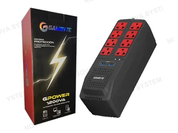 ESTABILIZADOR GAMBYTE 1200VA 8 TOMAS (EZ-GPOW12VA-ID) 2 PUERTO USB, COLOR NEGRO