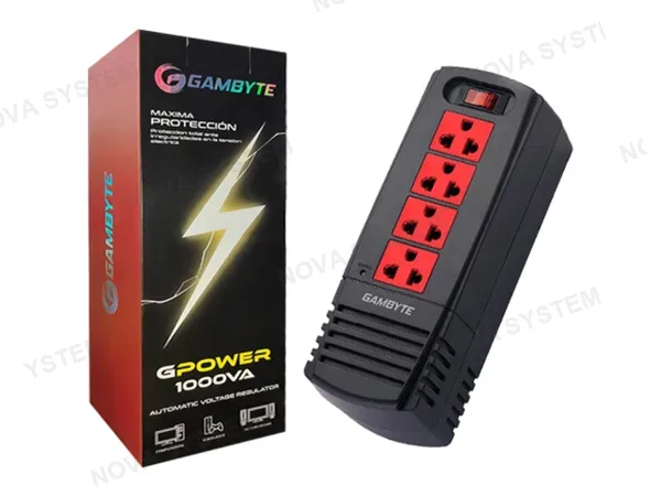 ESTABILIZADOR GAMBYTE 1000VA 4 TOMAS (GI-GP1000-4P) FRECUENCIA 60HZ, COLOR NEGRO