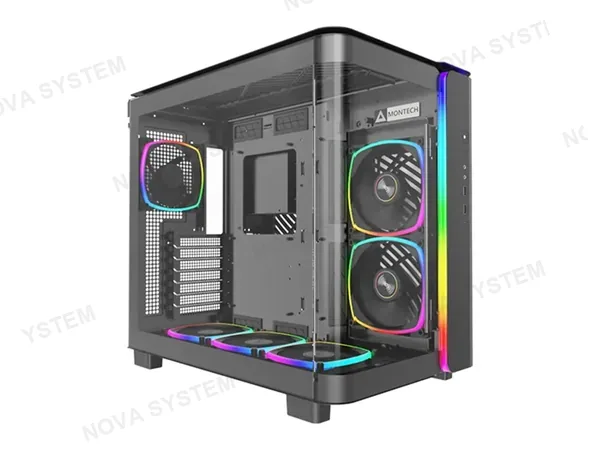 CASE MONTECH KING 95 PRO (CACAMT0004-E-3) PANELES DE VIDRIO LATERAL Y FRONTAL, FRONTAL INTERCAMBIABLE, 6 VENTILADORES, LED ARGB, NEGRO