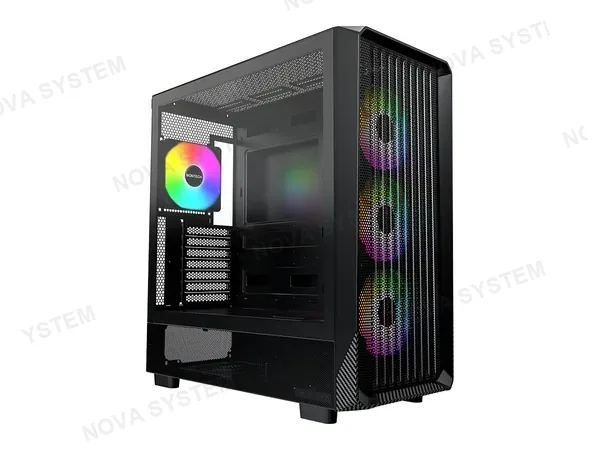 CASE MONTECH X5 (CACAMT0027-E-3) PANEL DE VIDRIO, 4 VENTILADORES, LED ARGB, NEGRO