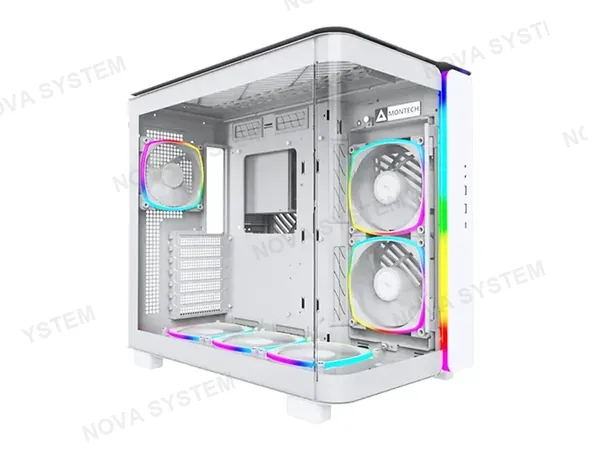 CASE MONTECH KING 95 PRO (CACAMT0005-E-3) PANELES DE VIDRIO LATERAL Y FRONTAL, FRONTAL INTERCAMBIABLE, 6 VENTILADORES, LED ARGB, BLANCO