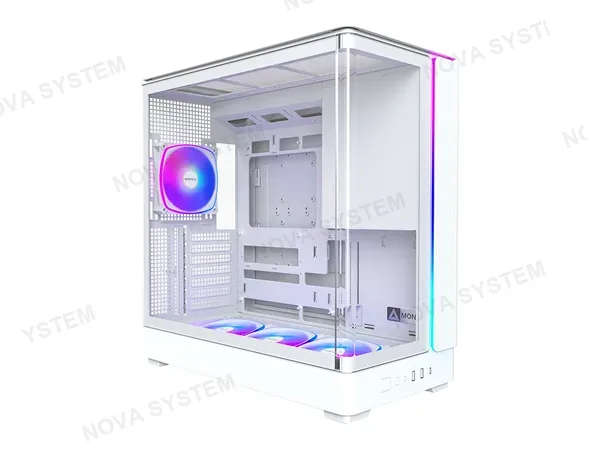 CASE MONTECH KING 45 PRO (4710562749328) PANELES DE VIDRIO LATERAL Y FRONTAL, 4 VENTILADORES, LED ARGB, BLANCO