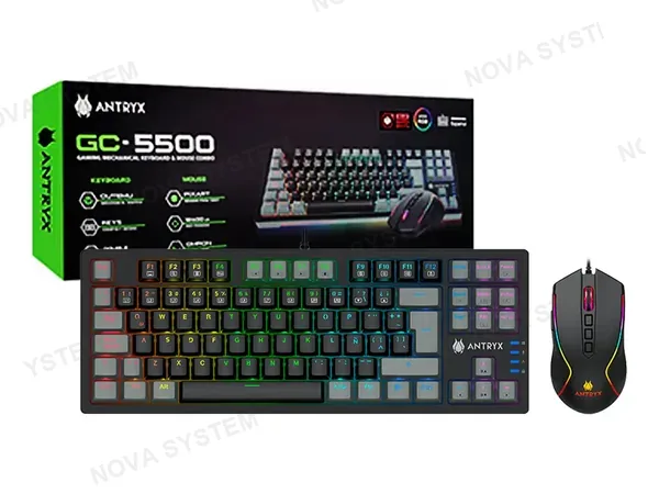 COMBO 2 EN UNO ANTRYX CHROME STORM GC-5500 (AGC-5500KBL-SP) SWITCH BLUE, LED RGB, 9 BOTONES, NEGRO