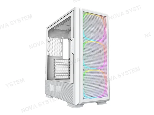 CASE MONTECH SKY TWO GX S/FUENTE (4710562747768) PANEL DE VIDRIO, 3 VENTILADORES, LED ARGB, BLANCO