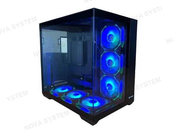 CASE HALION FISH TANK C708 (FISH TANK C708) PANEL DE VIDRIO FRONTAL Y LALERAL, 6 VENTILADORES, NEGRO