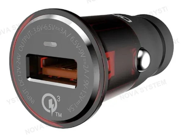 CARGADOR LDNIO PARA COCHES QUALCOMM, CARGA RAPIDA, 1 PUERTOS USB QC3.0, COLOR GRIS PLATEADO CON CRISTAL ROJO (C304Q)