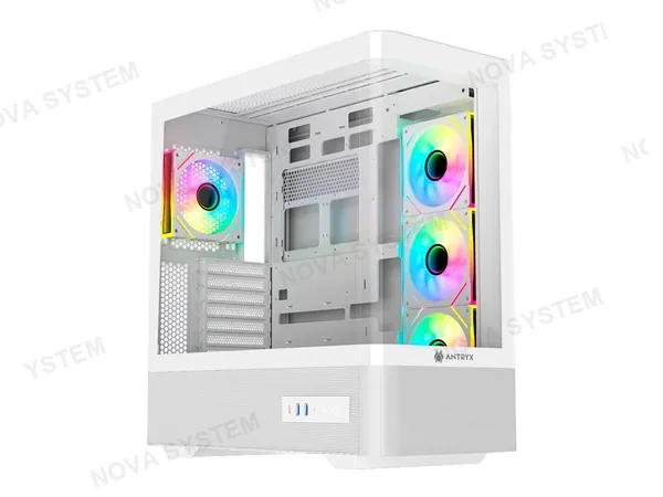 CASE ANTRYX FX830 WHITE GAMING S/FUENTE (AC-FX830W) PANEL DE VIDRIO, 4 VENTILADORES, LED ARGB, BLANCO