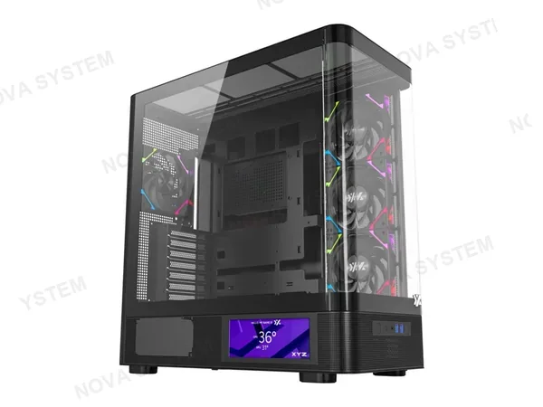 CASE XYZ QUANTUMPRO PRO S/FUENTE (X-CS-QUANTUMPRO-B) PANELES DE VIDRIO TEMPLADO, 4 VENTILADORES, PANTALLA, NEGRO