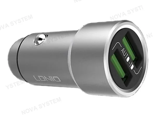 CARGADOR LDNIO PARA COCHES, 2 PUERTOS USB, ENTRADA DC 12V-24V, SALIDA DC5V 3.6A, COLOR PLATA (C401)