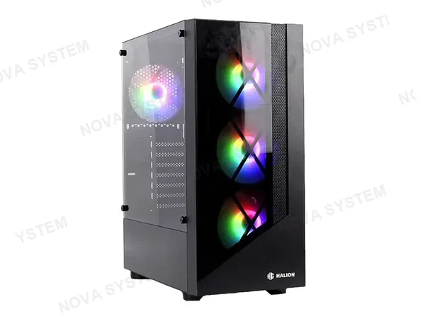 CASE HALION DRAGON FUENTE 500W (CF 500 DRAGON CR15) PANEL DE VIDRIO, 4 VENTILADORES, LED RGB, NEGRO