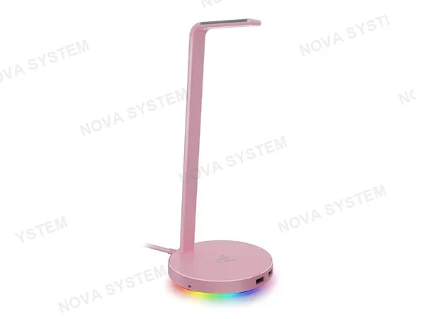 SOPORTE DE AURICULAR RAZER STATION V2 CHROMA-QUARTZ, CONEXION USB, HUB USB, ILUMINACION LED RGB, DIMENSIONES 12 X 27.8 CM, ROSA (RC21-01510200-R3M1)