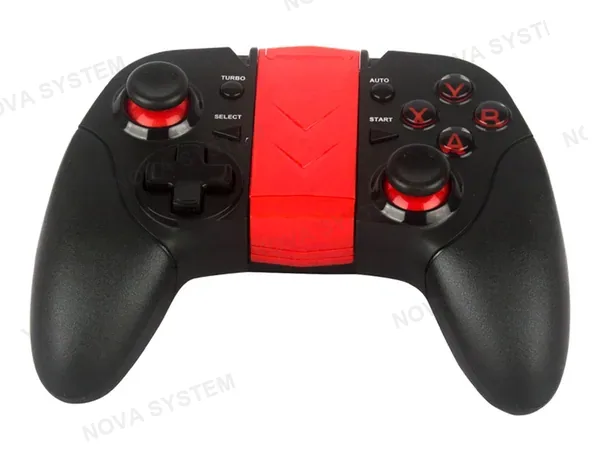 GAMEPAD HALION INALAMBRICO BLUETOOTH CLASSIC 3.0, SOPORTE SMARTPHON, COLOR NEGRO C/ ROJO (HA-7004)