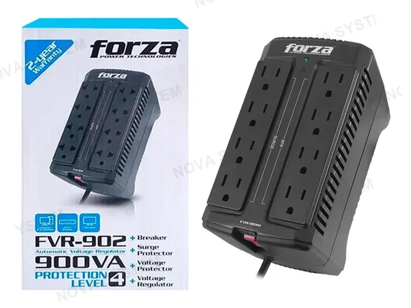 ESTABILIZADOR FORZA 900VA / 450W 8 TOMAS, FRECUENCIA FRECUENCIA: 50/60HZ, DIMENSION 16 X 9.1 X 9.2 CM, INTERRUPTOR ILUMINADO, COLOR NEGRO (FVR-902)